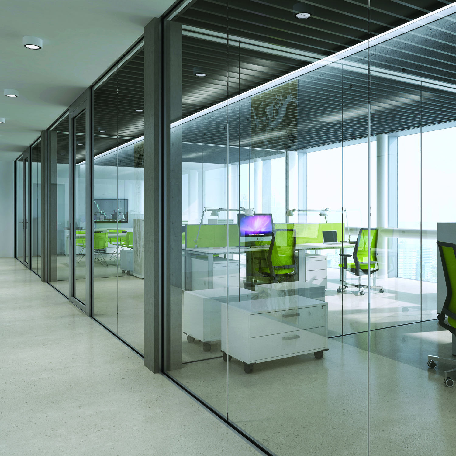 Silicone Jointed Fire Resistant Hidden Glass Walls Alternate